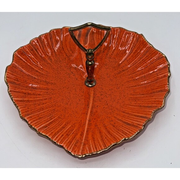 Vintage California Pottery USA Orange/Gold Handled Serving Dish/Tray Tidbits 10” - Picture 2 of 14